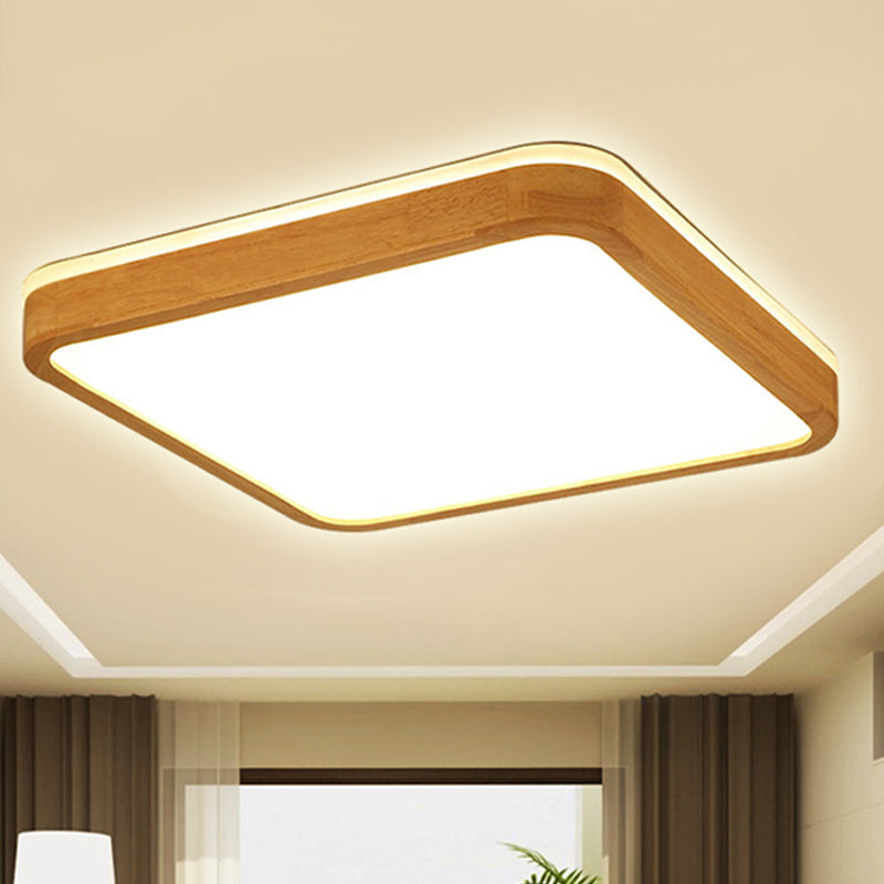 Square/Rectangle Wood Flush Mount Lamp Modern Led 12"/16"/19.5" Wide Beige Flush Mount Ceiling Light Fixture with Frosted Diffuser in Natural Light Clearhalo 'Ceiling Lights' 'Close To Ceiling Lights' 'Close to ceiling' 'Flush mount' Lighting' 209849