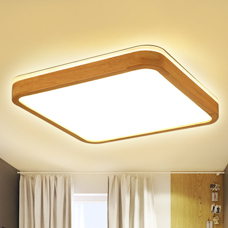 Taavita Square/Rectangle Wood Flush Mount Lamp Modern LED 12"/16"/19.5" Wide Beige Flush Mount Ceiling Light Fixture with Frosted Diffuser in Natural Light - 39W & Under 60 to 99W Max Bulb Wattage, 110V-120V 220V-240V, SMD Bulb Base, 2" Height