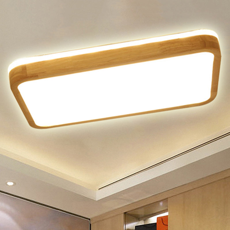 Square/Rectangle Wood Flush Mount Lamp Modern Led 12"/16"/19.5" Wide Beige Flush Mount Ceiling Light Fixture with Frosted Diffuser in Natural Light Wood Clearhalo 'Ceiling Lights' 'Close To Ceiling Lights' 'Close to ceiling' 'Flush mount' Lighting' 245453