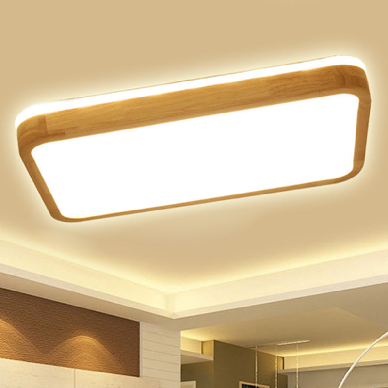Taavita Square/Rectangle Wood Flush Mount Lamp Modern LED 12"/16"/19.5" Wide Beige Flush Mount Ceiling Light Fixture with Frosted Diffuser in Natural Light - 39W & Under 60 to 99W Max Bulb Wattage, 110V-120V 220V-240V, SMD Bulb Base, 2" Height