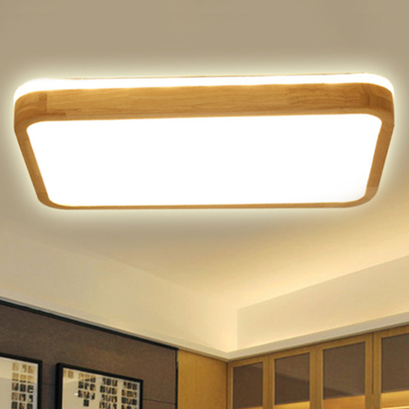Taavita Square/Rectangle Wood Flush Mount Lamp Modern LED 12"/16"/19.5" Wide Beige Flush Mount Ceiling Light Fixture with Frosted Diffuser in Natural Light - 39W & Under 60 to 99W Max Bulb Wattage, 110V-120V 220V-240V, SMD Bulb Base, 2" Height