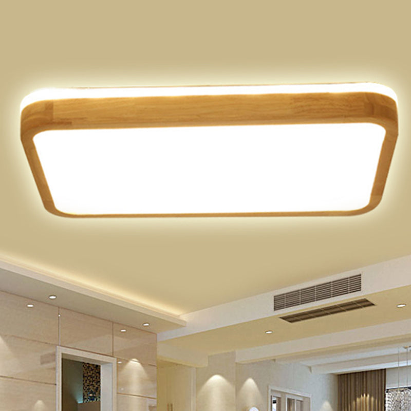 Taavita Square/Rectangle Wood Flush Mount Lamp Modern LED 12"/16"/19.5" Wide Beige Flush Mount Ceiling Light Fixture with Frosted Diffuser in Natural Light - 39W & Under 60 to 99W Max Bulb Wattage, 110V-120V 220V-240V, SMD Bulb Base, 2" Height