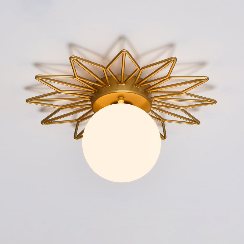 Single-Bulb Bedroom Ceiling Light Postmodern Gold Finish Flushmount Light with Ball Cream Glass Shade Clearhalo 'Ceiling Lights' 'Close To Ceiling Lights' 'Close to ceiling' 'Flush mount' Lighting' 2461613
