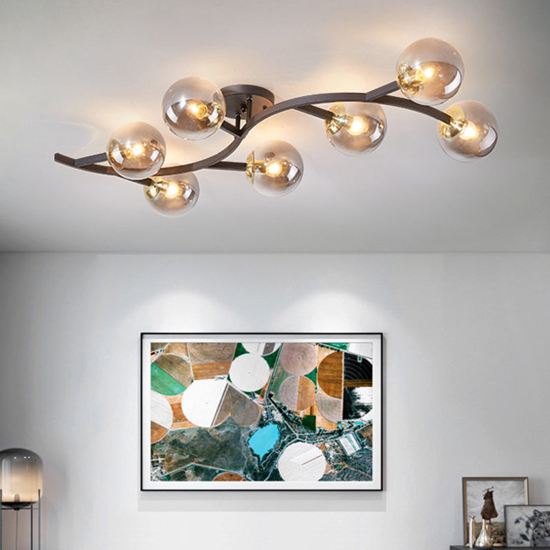 Taavita Semi Flush Mount Lighting Postmodern Ball Glass Ceiling Light for Living Room - Black Gold Finish, Multiple Sizes, 3-7 Lights, Cognac Milk White Smoke Grey Shades, Modern Style