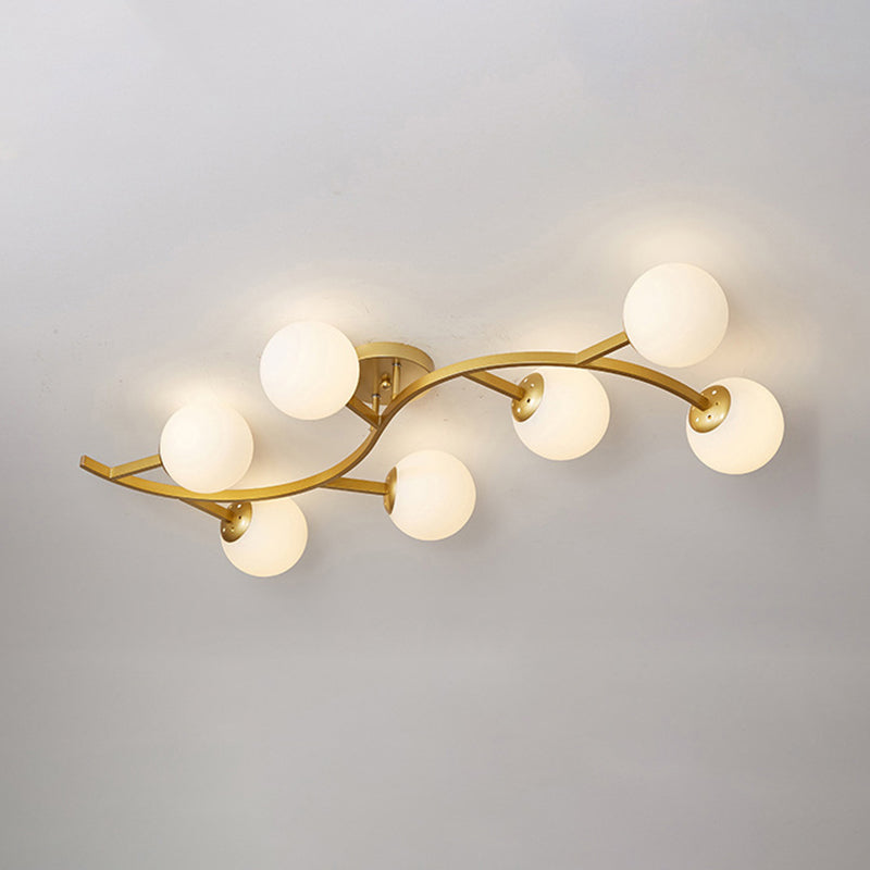 Branch Semi Flush Mount Lighting Postmodern Ball Glass Ceiling Light for Living Room 3 Gold Milk White Clearhalo 'Ceiling Lights' 'Close To Ceiling Lights' 'Close to ceiling' 'Glass shade' 'Glass' 'Semi-flushmount' Lighting' 2462115