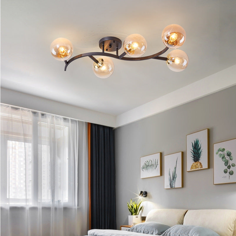 Taavita Semi Flush Mount Lighting Postmodern Ball Glass Ceiling Light for Living Room - Black Gold Finish, Multiple Sizes, 3-7 Lights, Cognac Milk White Smoke Grey Shades, Modern Style