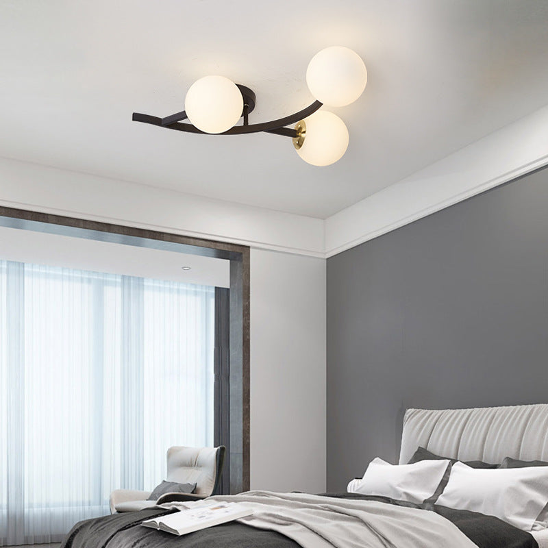 Taavita Semi Flush Mount Lighting Postmodern Ball Glass Ceiling Light for Living Room - Black Gold Finish, Multiple Sizes, 3-7 Lights, Cognac Milk White Smoke Grey Shades, Modern Style