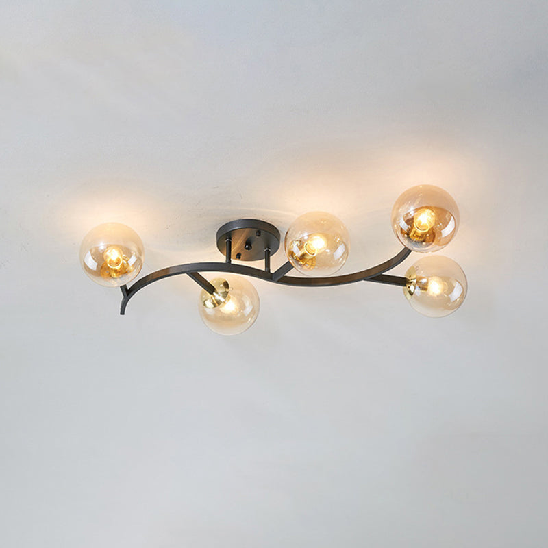 Branch Semi Flush Mount Lighting Postmodern Ball Glass Ceiling Light for Living Room 7 Black Milk White Clearhalo 'Ceiling Lights' 'Close To Ceiling Lights' 'Close to ceiling' 'Glass shade' 'Glass' 'Semi-flushmount' Lighting' 2462103