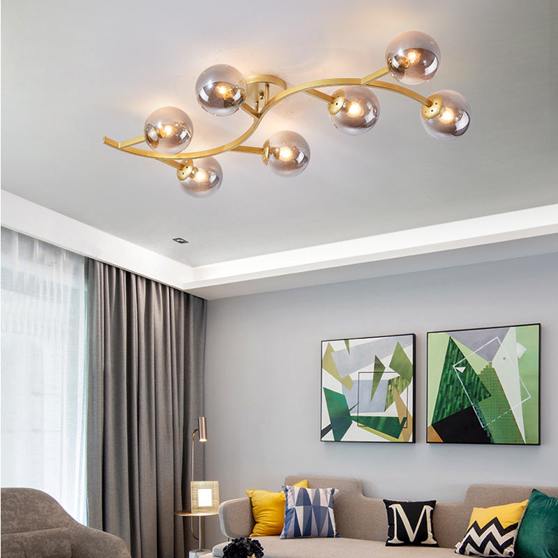 Taavita Semi Flush Mount Lighting Postmodern Ball Glass Ceiling Light for Living Room - Black Gold Finish, Multiple Sizes, 3-7 Lights, Cognac Milk White Smoke Grey Shades, Modern Style