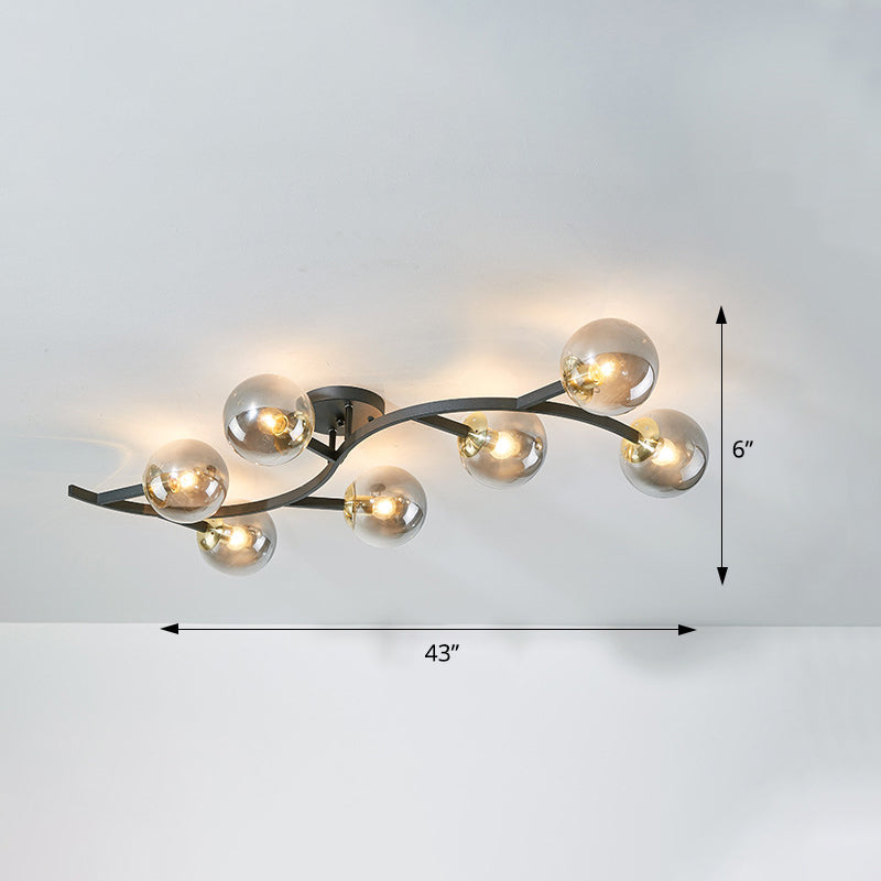 Taavita Semi Flush Mount Lighting Postmodern Ball Glass Ceiling Light for Living Room - Black Gold Finish, Multiple Sizes, 3-7 Lights, Cognac Milk White Smoke Grey Shades, Modern Style