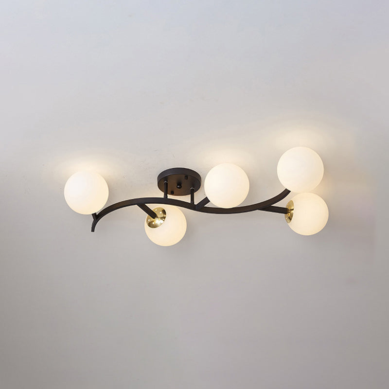 Branch Semi Flush Mount Lighting Postmodern Ball Glass Ceiling Light for Living Room 5 Gold Smoke Grey Clearhalo 'Ceiling Lights' 'Close To Ceiling Lights' 'Close to ceiling' 'Glass shade' 'Glass' 'Semi-flushmount' Lighting' 2462121