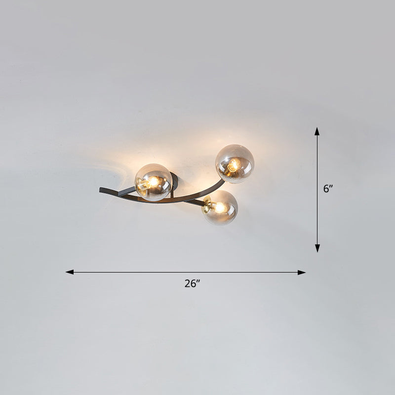 Taavita Semi Flush Mount Lighting Postmodern Ball Glass Ceiling Light for Living Room - Black Gold Finish, Multiple Sizes, 3-7 Lights, Cognac Milk White Smoke Grey Shades, Modern Style