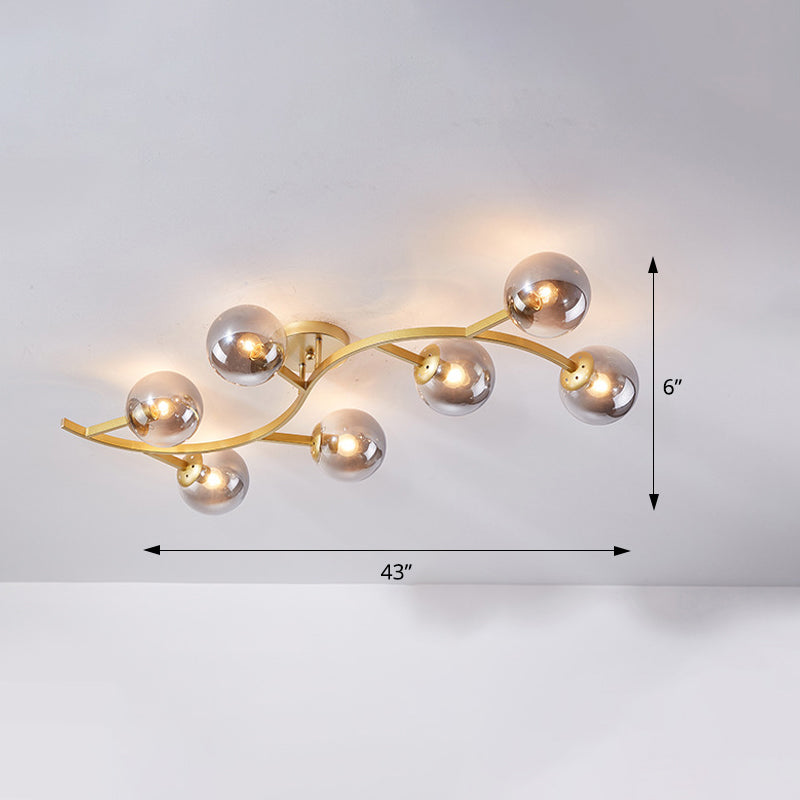 Taavita Semi Flush Mount Lighting Postmodern Ball Glass Ceiling Light for Living Room - Black Gold Finish, Multiple Sizes, 3-7 Lights, Cognac Milk White Smoke Grey Shades, Modern Style