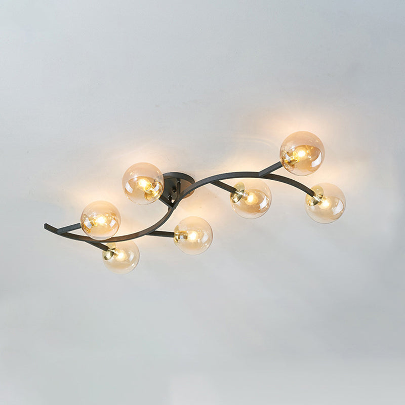 Branch Semi Flush Mount Lighting Postmodern Ball Glass Ceiling Light for Living Room Clearhalo 'Ceiling Lights' 'Close To Ceiling Lights' 'Close to ceiling' 'Glass shade' 'Glass' 'Semi-flushmount' Lighting' 2462107