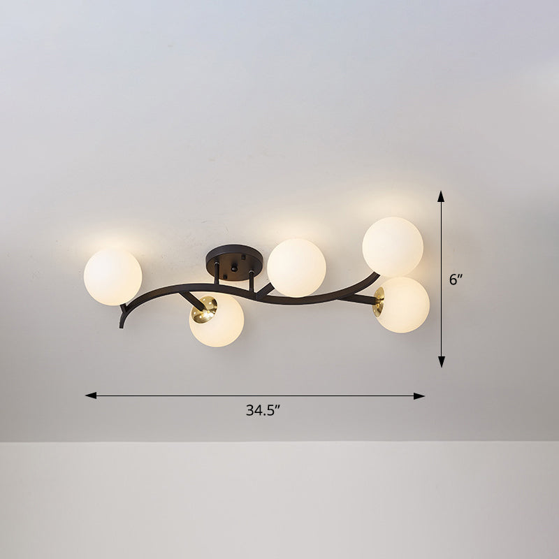 Taavita Semi Flush Mount Lighting Postmodern Ball Glass Ceiling Light for Living Room - Black Gold Finish, Multiple Sizes, 3-7 Lights, Cognac Milk White Smoke Grey Shades, Modern Style