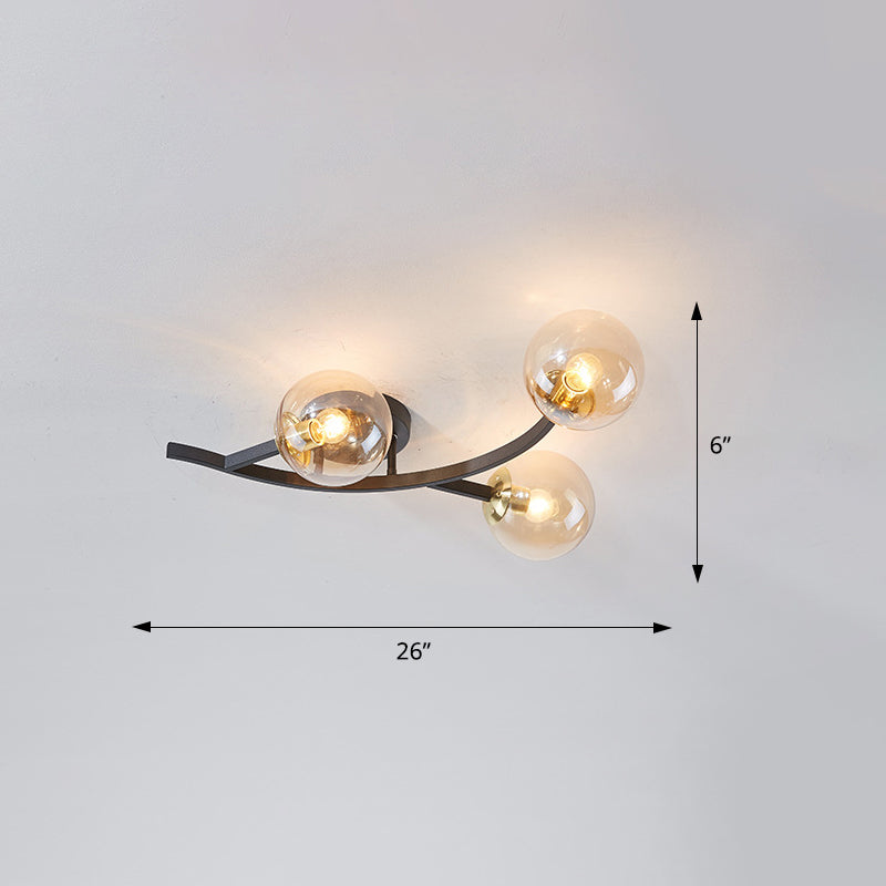 Taavita Semi Flush Mount Lighting Postmodern Ball Glass Ceiling Light for Living Room - Black Gold Finish, Multiple Sizes, 3-7 Lights, Cognac Milk White Smoke Grey Shades, Modern Style