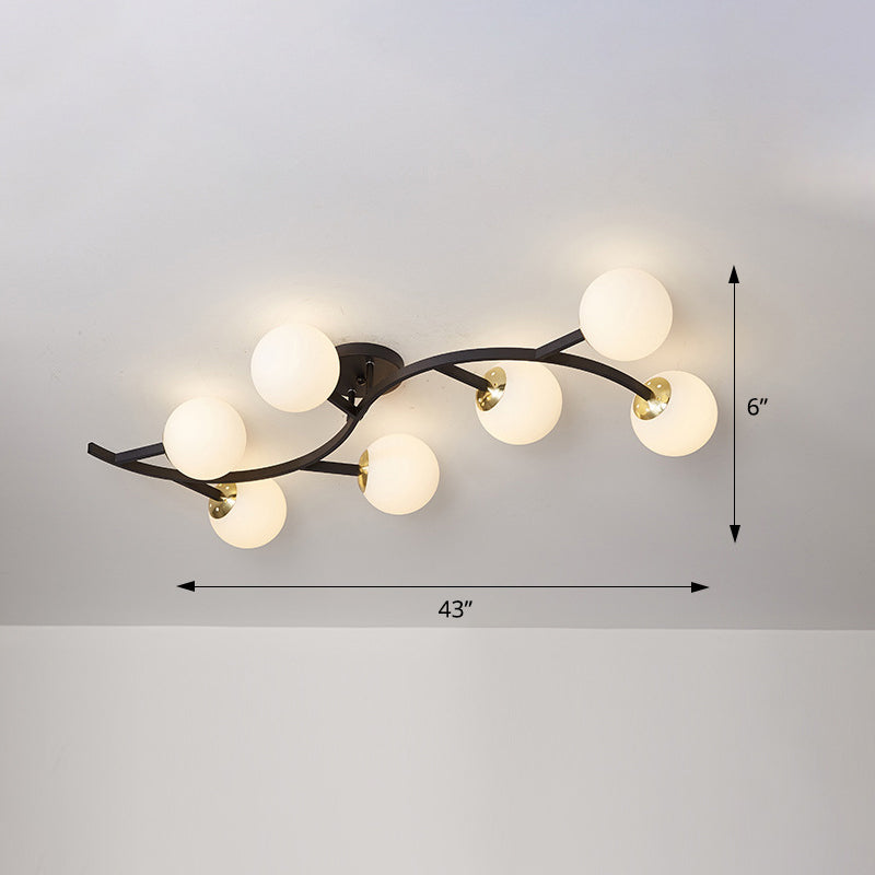 Taavita Semi Flush Mount Lighting Postmodern Ball Glass Ceiling Light for Living Room - Black Gold Finish, Multiple Sizes, 3-7 Lights, Cognac Milk White Smoke Grey Shades, Modern Style