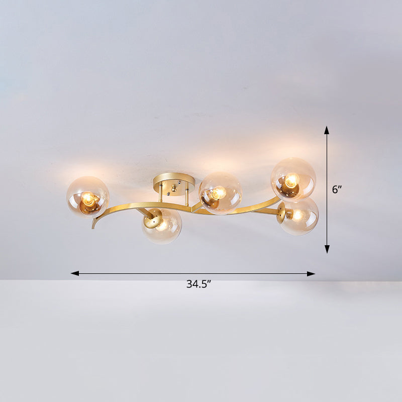 Taavita Semi Flush Mount Lighting Postmodern Ball Glass Ceiling Light for Living Room - Black Gold Finish, Multiple Sizes, 3-7 Lights, Cognac Milk White Smoke Grey Shades, Modern Style