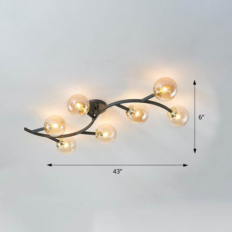Taavita Semi Flush Mount Lighting Postmodern Ball Glass Ceiling Light for Living Room - Black Gold Finish, Multiple Sizes, 3-7 Lights, Cognac Milk White Smoke Grey Shades, Modern Style