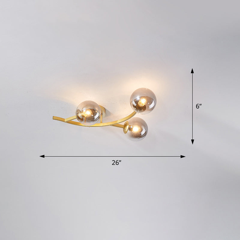 Taavita Semi Flush Mount Lighting Postmodern Ball Glass Ceiling Light for Living Room - Black Gold Finish, Multiple Sizes, 3-7 Lights, Cognac Milk White Smoke Grey Shades, Modern Style