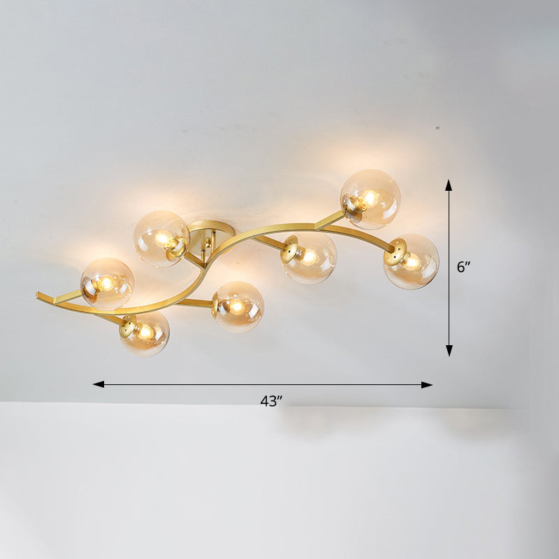 Taavita Semi Flush Mount Lighting Postmodern Ball Glass Ceiling Light for Living Room - Black Gold Finish, Multiple Sizes, 3-7 Lights, Cognac Milk White Smoke Grey Shades, Modern Style
