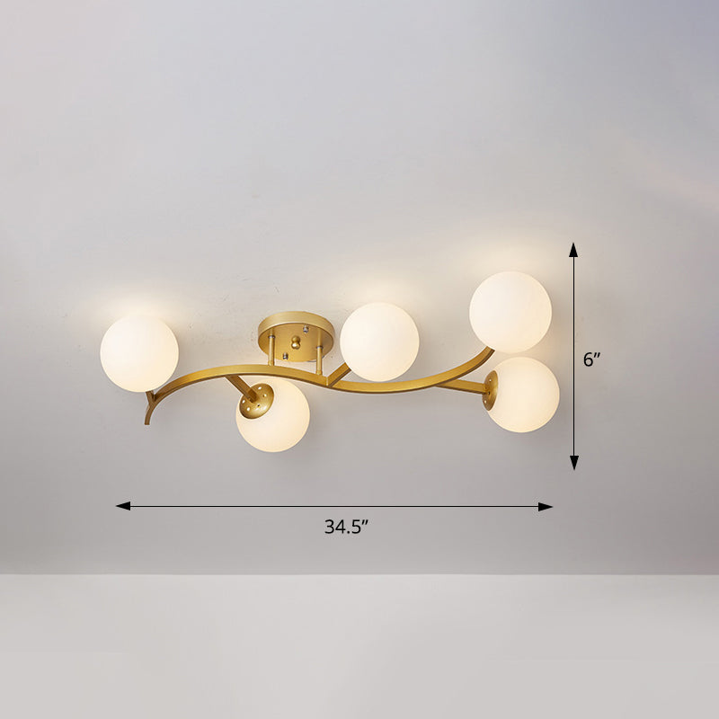 Taavita Semi Flush Mount Lighting Postmodern Ball Glass Ceiling Light for Living Room - Black Gold Finish, Multiple Sizes, 3-7 Lights, Cognac Milk White Smoke Grey Shades, Modern Style