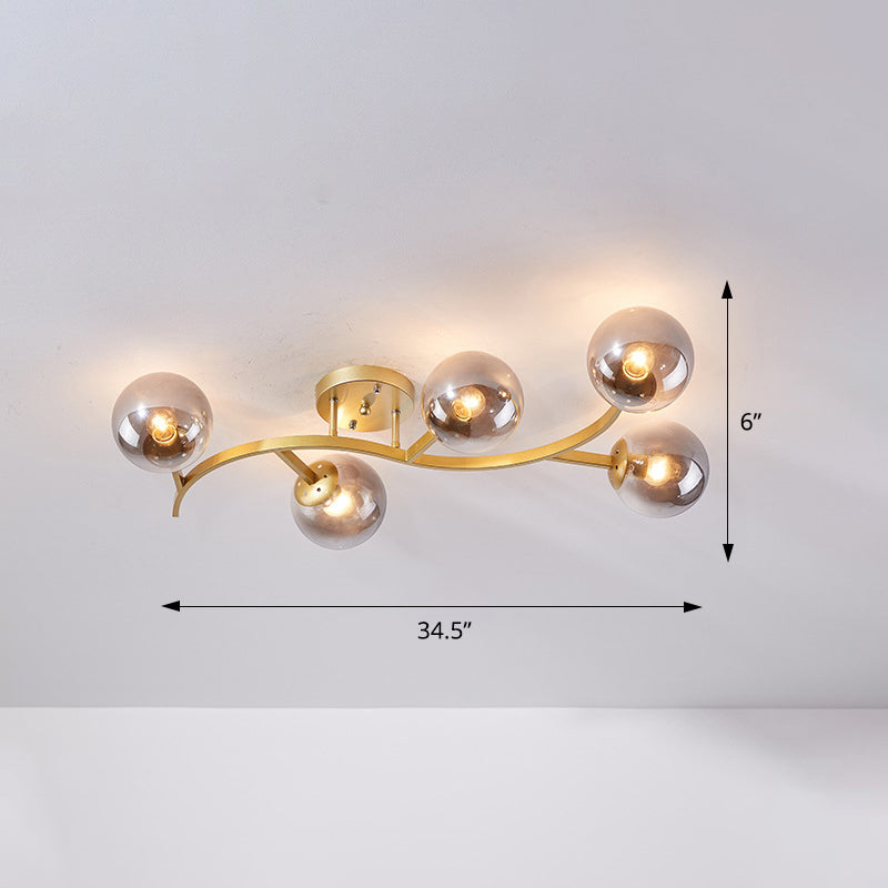 Taavita Semi Flush Mount Lighting Postmodern Ball Glass Ceiling Light for Living Room - Black Gold Finish, Multiple Sizes, 3-7 Lights, Cognac Milk White Smoke Grey Shades, Modern Style
