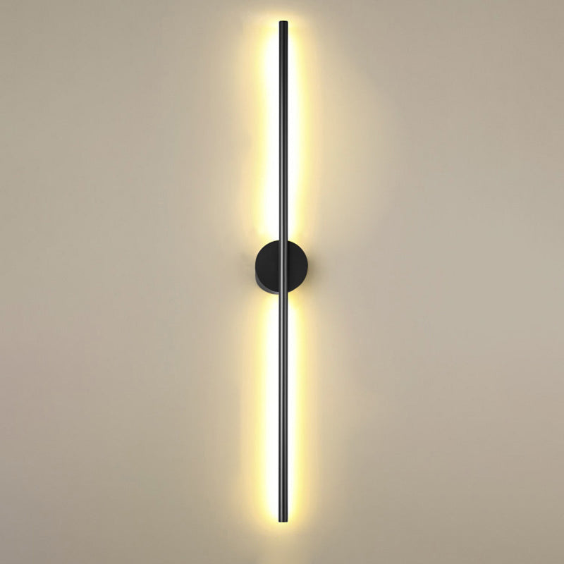 Black Rod LED Wall Lamp Fixture Simple Style Metallic Sconce Light for Living Room Black Round Canopy 57" Clearhalo 'Cast Iron' 'Glass' 'Industrial' 'Modern wall lights' 'Modern' 'Tiffany' 'Traditional wall lights' 'Wall Lamps & Sconces' 'Wall Lights' Lighting' 2465665