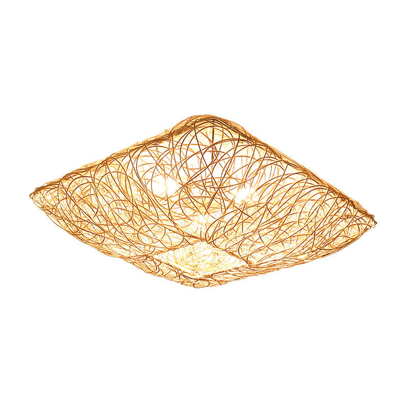 Taavita Square Ceiling Flush Mount Light Minimalist 3-Light Wood Flush Light for Bedroom - Modern Bamboo Design, Various Sizes Available