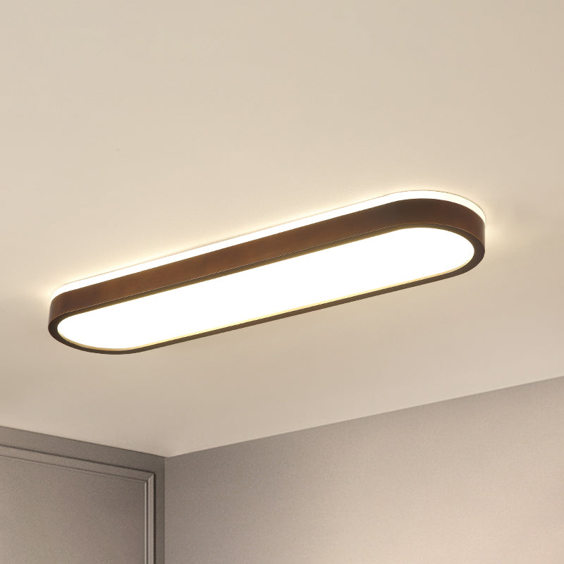 Oblong Surface Mounted Led Ceiling Light Simplicity Wooden Brown Flush Mount Light for Aisle Clearhalo 'Ceiling Lights' 'Close To Ceiling Lights' 'Close to ceiling' 'Flush mount' Lighting' 2468451
