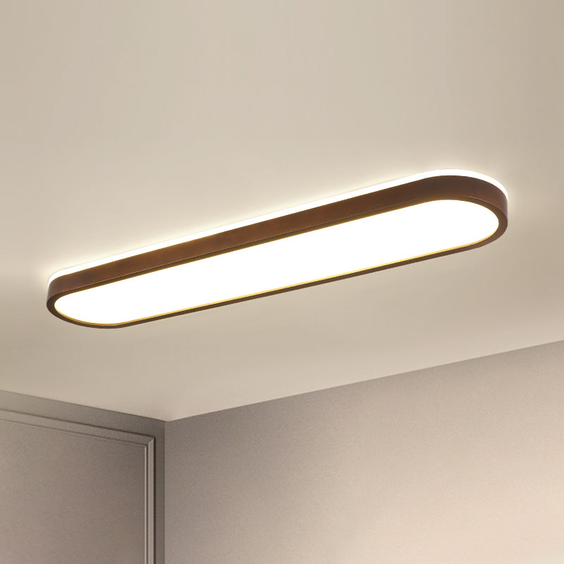 Oblong Surface Mounted Led Ceiling Light Simplicity Wooden Brown Flush Mount Light for Aisle Brown 25.5" Single-sided Clearhalo 'Ceiling Lights' 'Close To Ceiling Lights' 'Close to ceiling' 'Flush mount' Lighting' 2468453