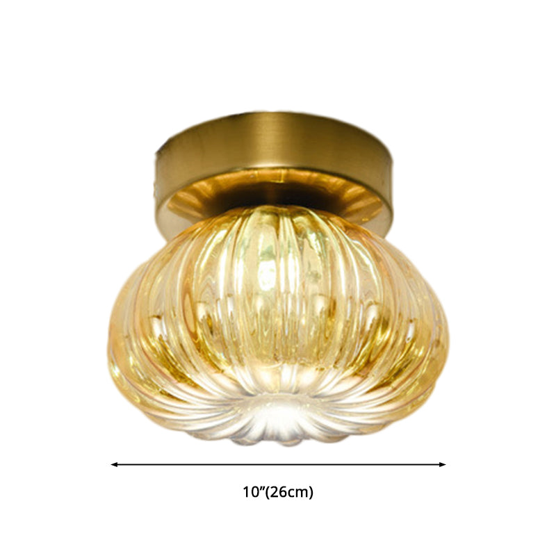 Modernist Spheroid Flush Mount Clear/Amber Ribbed Glass Single Head LED Ceiling Light Fixture, 5.5"/10" W
