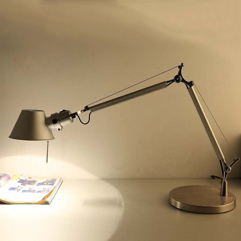 1-Light Industrial Telescopic Table Lamp Metal Reading Book Light with Tapered Shade in Silver by Taavita