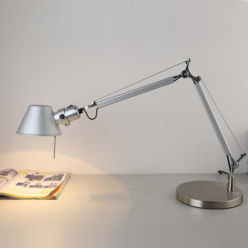 1-Light Industrial Telescopic Table Lamp Metal Reading Book Light with Tapered Shade in Silver by Taavita