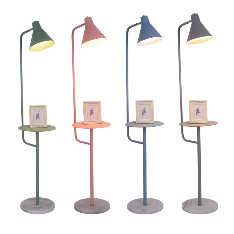 Taavita Rotatable Standing Floor Lamp - 1-Bulb Tray Funnel Shaped Floor Light with Metal Shade in Pink Blue Green Grey