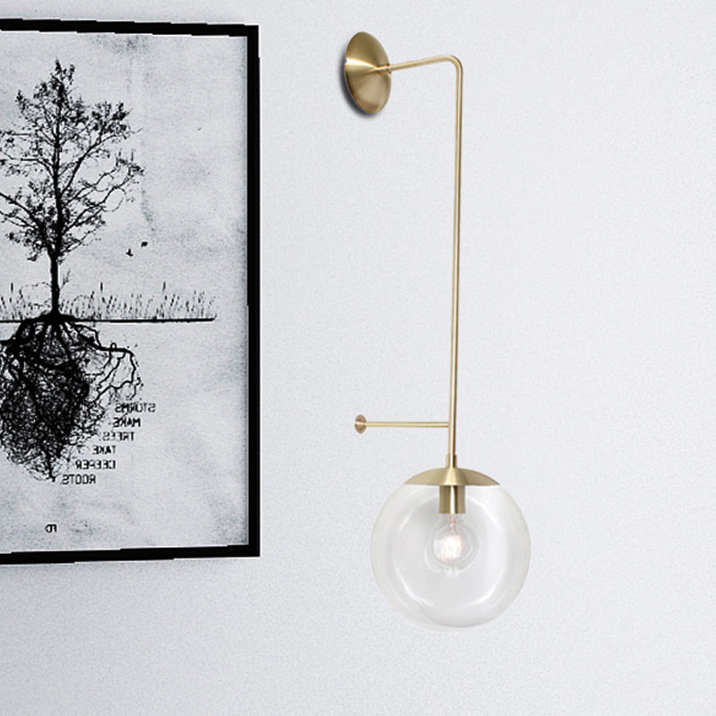 Retro Globe Wall Lamp 1-Light Clear/White Glass Shade Wall Sconce Light in Brass/Black for Living Room Clearhalo 'Wall Lamps & Sconces' 'Wall Lights' Lighting' 231166