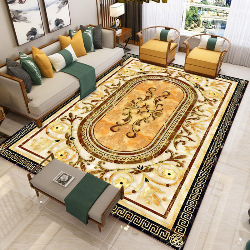 Trendy Living Room Rug Multicolor Flower Printed Area Carpet Synthetics Non-Slip Backing Stain-Resistant Indoor Rug Beige Clearhalo 'Area Rug' 'Modern' 'Rugs' Rug' 2480824