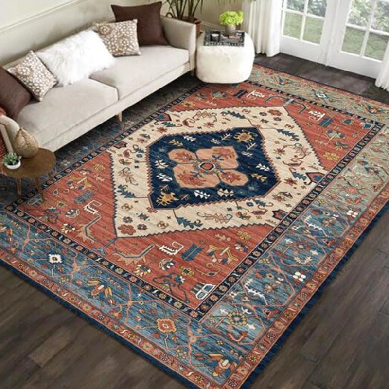 Multicolored Novelty Rug Cotton Blend Plaid Patterned Area Carpet Non-Slip Pet Friendly Indoor Rug for Living Room Burgundy Clearhalo 'Area Rug' 'Modern' 'Rugs' Rug' 2480923