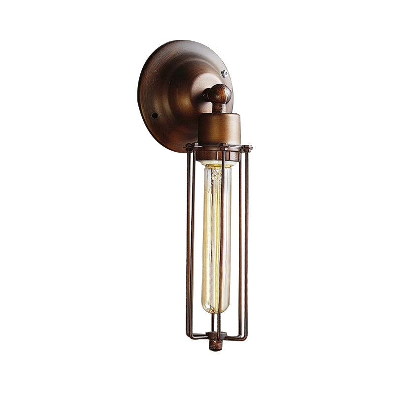 1/2/4-Light Industrial Bronze Wrought Iron Tube Shape Cage Wall Sconce Lighting for Dining Table