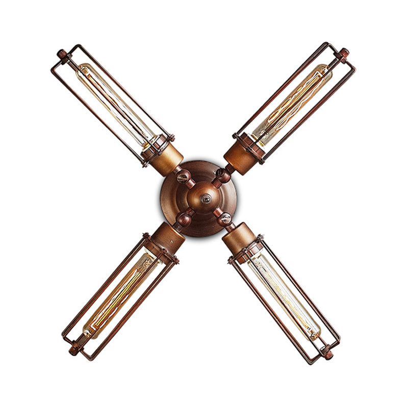 1/2/4-Light Industrial Bronze Wrought Iron Tube Shape Cage Wall Sconce Lighting for Dining Table