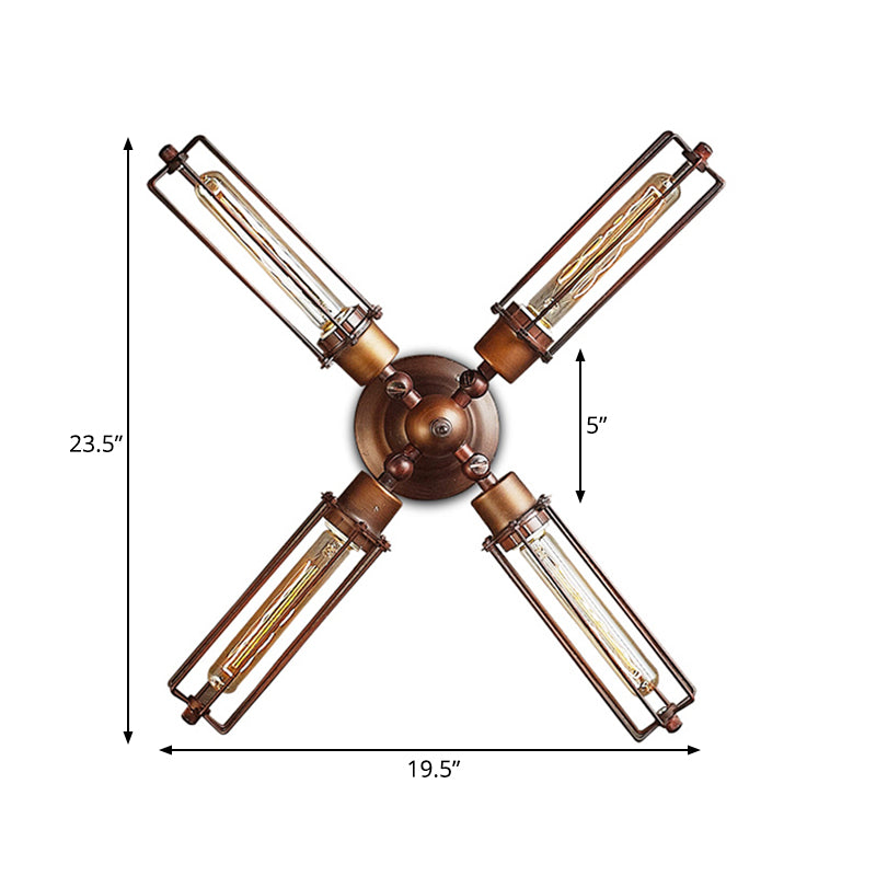 1/2/4-Light Industrial Bronze Wrought Iron Tube Shape Cage Wall Sconce Lighting for Dining Table