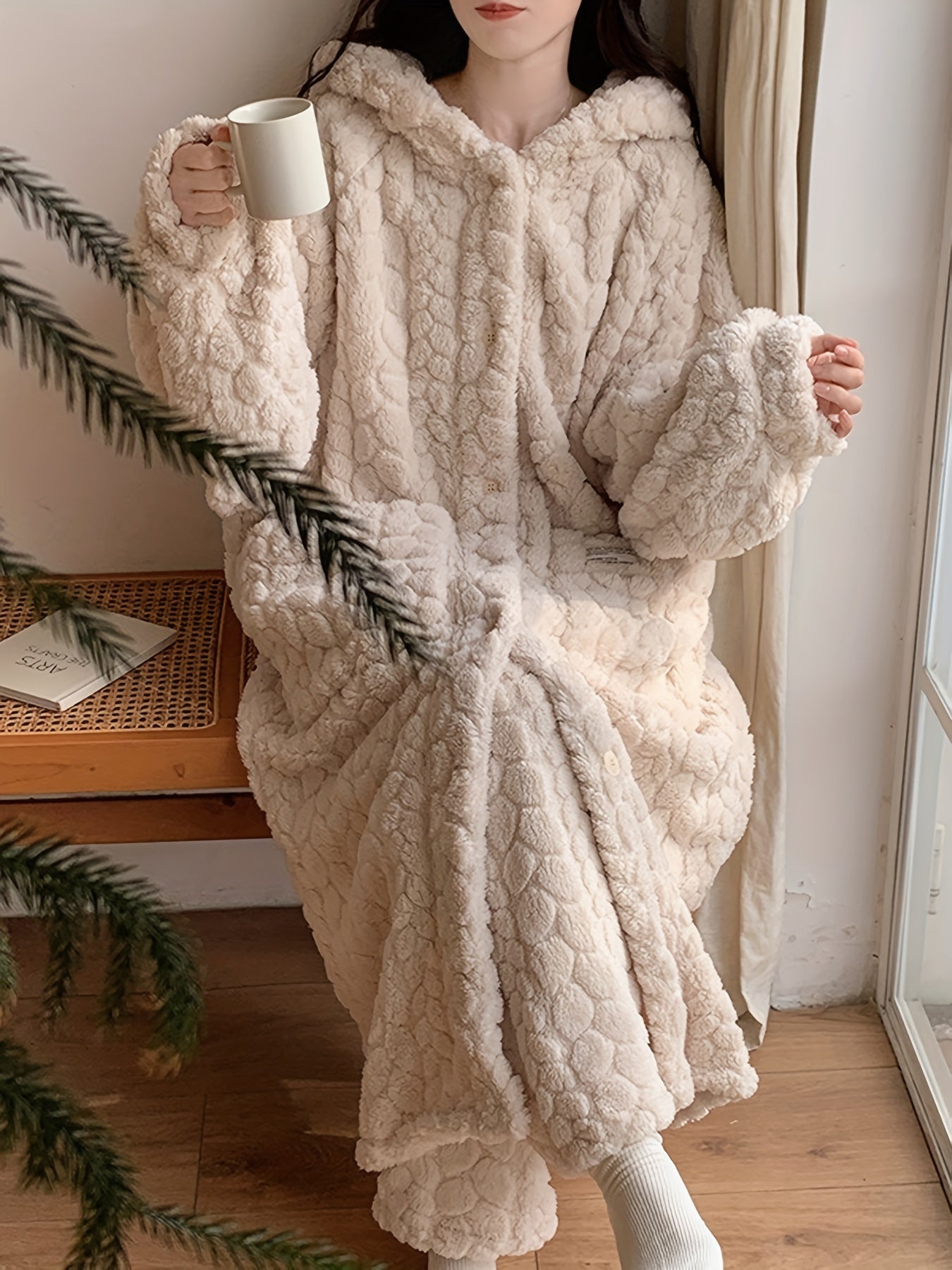 Women's Hooded Robe Set | Coral Fleece | Winter Warmth & Comfort | Polyester