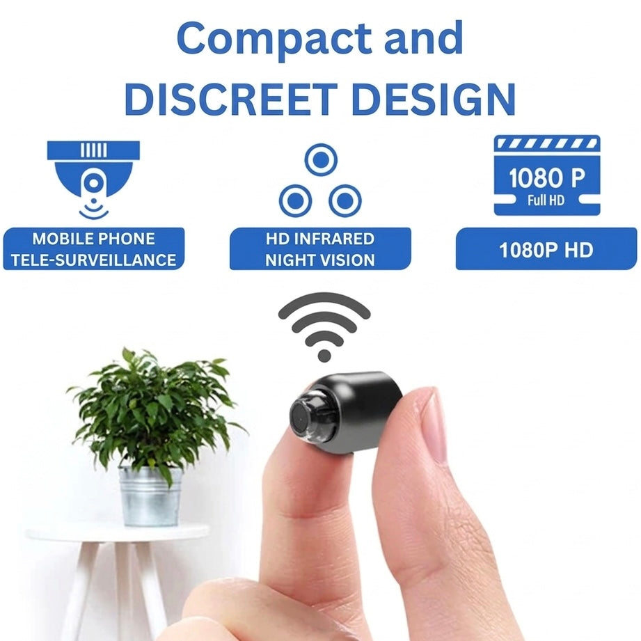 Compact WiFi Security Camera with 1080P HD, Night Vision, 160° View