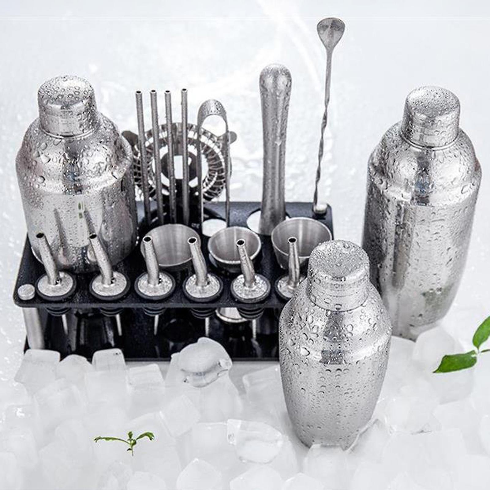 23pcs/Set Professional Versatile Bartender Kit Stainless Steel Martini Cocktail Shaker with Stand Bar Accessories