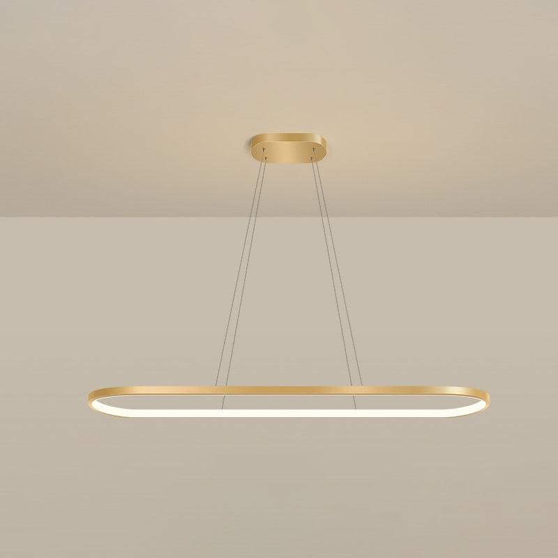 Metal Oblong Pendant Light Fixture Minimalist Gold Plated LED Island Lighting over Table Gold 47" Remote Control Stepless Dimming Clearhalo 'Ceiling Lights' 'Island Lights' Lighting' 2546538