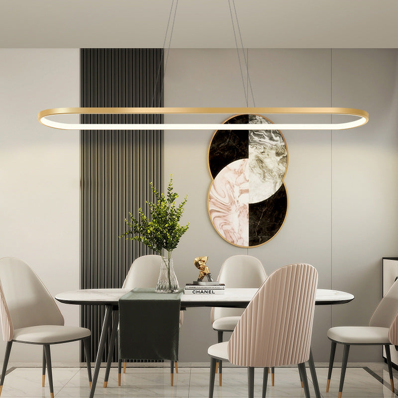 Minimalist Taavita Plated Metal Oblong Pendant Light Fixture LED Island Lighting over Table
