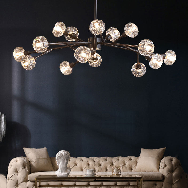 Taavita Mini Globe Crystal Chandelier Modern Style Black Finish Pendant Light for Living Room - 1 Tier, 6-15 Lights, Clear Shade, Up & Down Direction, Downrod Mounting, 110V-240V