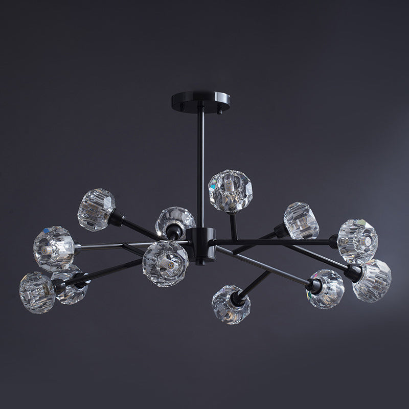 Taavita Mini Globe Crystal Chandelier Modern Style Black Finish Pendant Light for Living Room - 1 Tier, 6-15 Lights, Clear Shade, Up & Down Direction, Downrod Mounting, 110V-240V