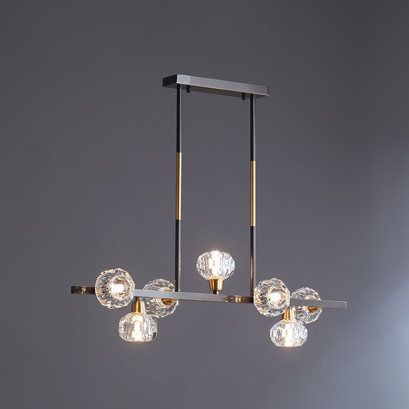 Mini Globe Crystal Chandelier Modern Style Black Finish Pendant Light for Living Room 12 Black Round Clearhalo 'Ceiling Lights' 'Chandeliers' 'Modern Chandeliers' 'Modern' Lighting' 2546870