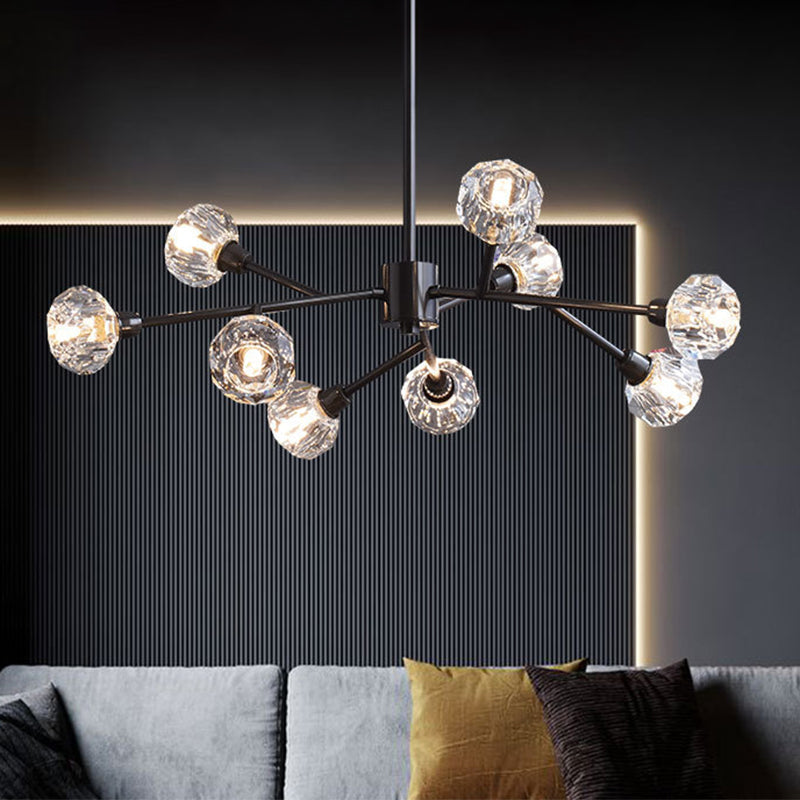 Taavita Mini Globe Crystal Chandelier Modern Style Black Finish Pendant Light for Living Room - 1 Tier, 6-15 Lights, Clear Shade, Up & Down Direction, Downrod Mounting, 110V-240V
